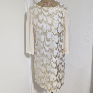 Skies are Blue Gold Silver white metallic NYE mini dress S